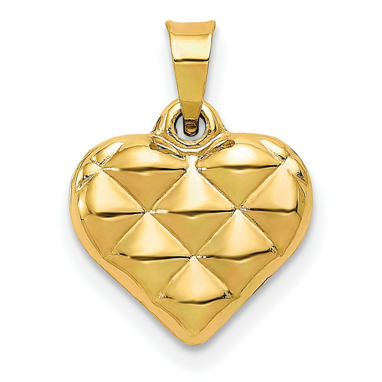 14K Gold Quilted Puffed Heart Charm Pendant Jewelry 15 x 11 mm